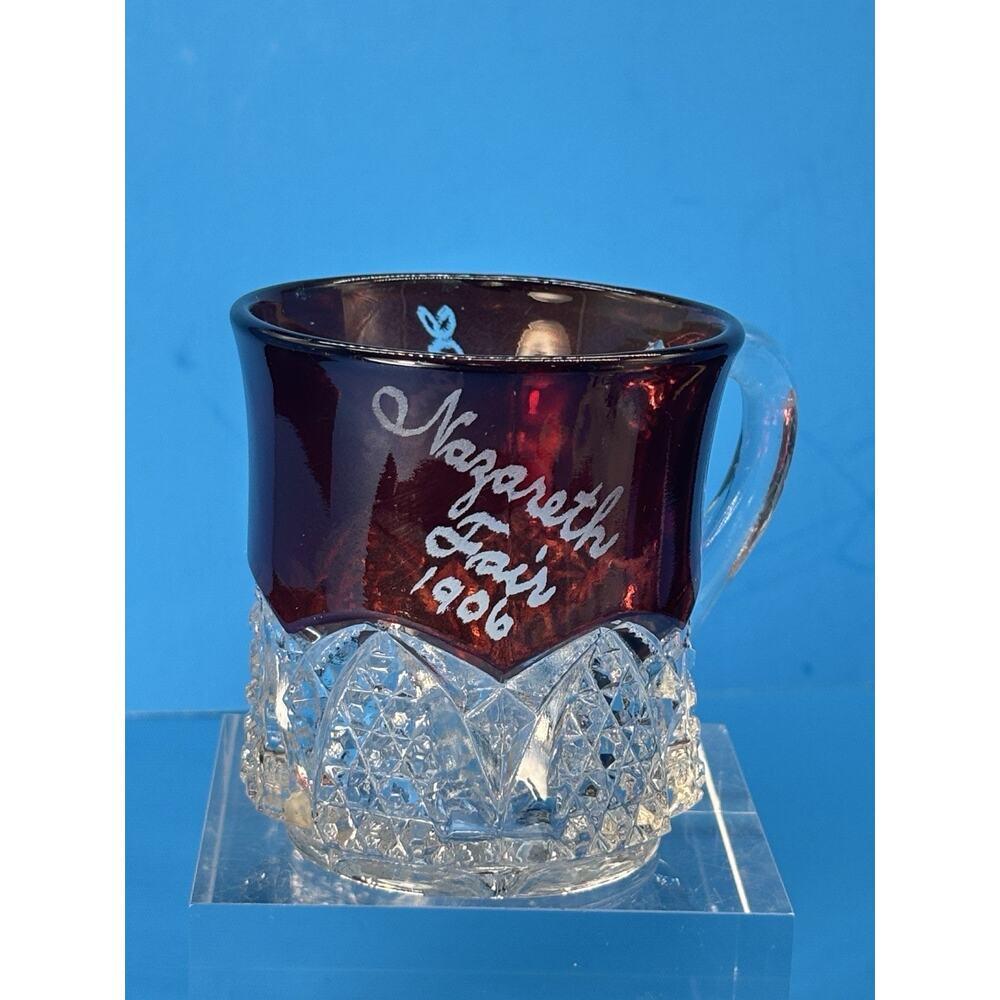 Vintage Ruby Flash Glass Cup Nazareth Fair 1906 Souvenir EAPC Mug